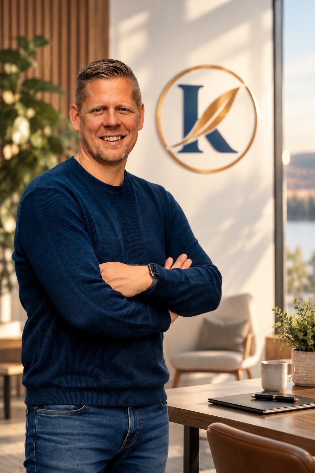 Steffen Knippertz lächelt selbstbewusst im Klarivara Büro